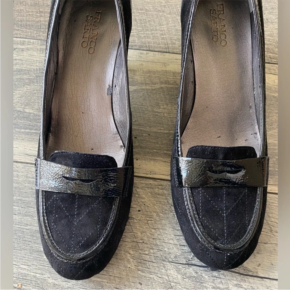 NWT Franco Sarto Kitten Heels Black Suede Penny Loafer Pumps Size 10.5 N Narrow